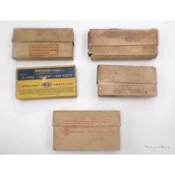 Cinq bo�tes de cartouches vides de fabrication am�ricaine d�but XX�me si�cle.