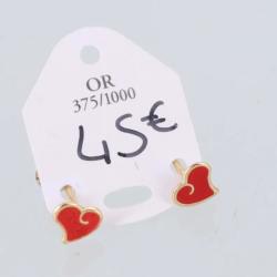 Paire boucles d'oreilles en or massif 9 carats - neuve - coeur rouge - prix fixe