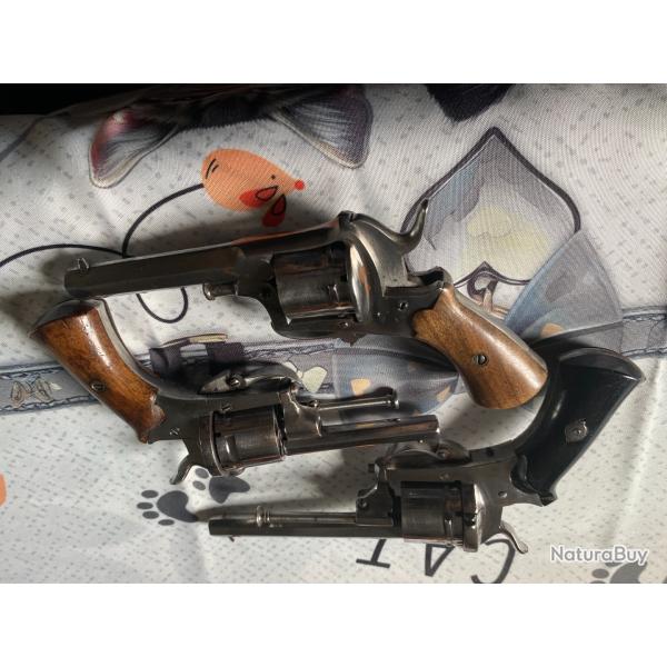 3 R�VOLVERS A BROCHE A BARILLETS 6 COUPS FONCTIONNELS TYPE LEFAUCHEUX