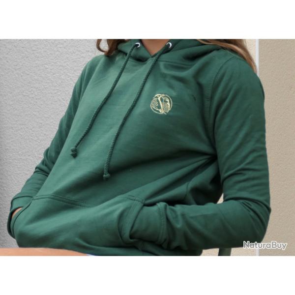 Sweat � capuche femme Brod� Tordo coloris vert logo or