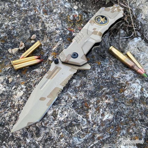 Couteau Tactical Desert Storm Tac Force A/O Lame Tanto Acier Inox Manche Aluminium Linerlock 58sf