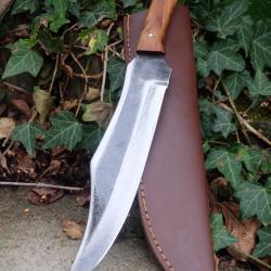 Couteau de Gaucho Argentin Bowie Lame Acier Carbone 1075 Etui Cuir Manche Bois Fabric Artisanale 01
