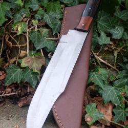 GROS Couteau Bowie Crocodile Dundee Machette Lame Clip Point Acier 3Cr13 Manche Bois Etui Cuir