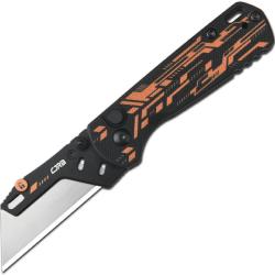 Couteau Cutter Pliant CJRB Boxer Lame Acier 2Cr13 Manche G10 Noir et Orange Button Lock J1967BBK