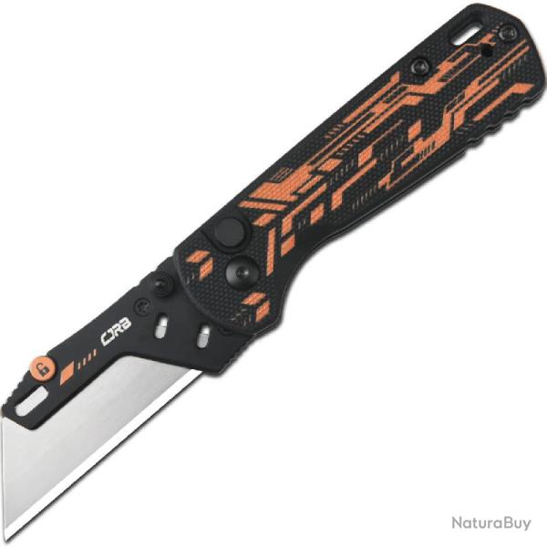Couteau Cutter Pliant CJRB Boxer Lame Acier 2Cr13 Manche G10 Noir et Orange Button Lock J1967BBK