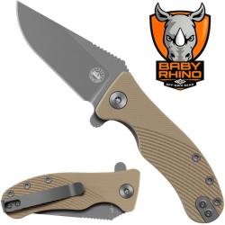 Couteau Off-Grid Gear Baby Rhino Lame Acier 12C27 Manche G10 Sable Liner Lock OGGBRDG