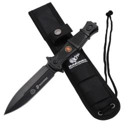 Couteau Fixe USMC Lame Acier 3Cr13MoV Manche Aluminium Noir &Eacute;tui Nylon USMFIX3014BK