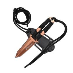 Couteau Fixe USMC Lame Acier 3Cr13MoV Manche Corde Noire &Eacute;tui Plastique USMFIX3013TN