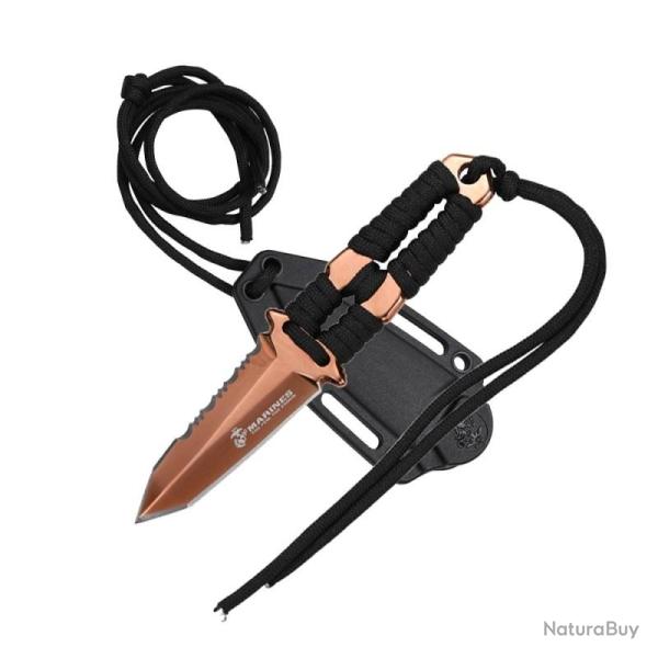 Couteau Fixe USMC Lame Acier 3Cr13MoV Manche Corde Noire �tui Plastique USMFIX3013TN