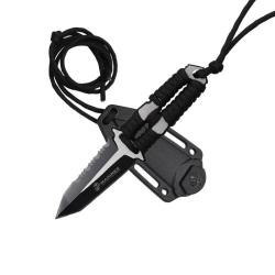 Couteau Fixe USMC Lame Acier 3Cr13MoV Manche Corde Noire &Eacute;tui Plastique USMFIX3013BK