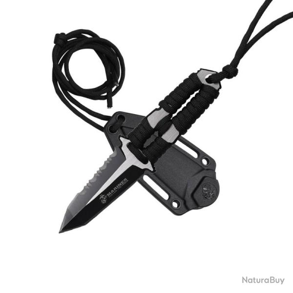Couteau Fixe USMC Lame Acier 3Cr13MoV Manche Corde Noire �tui Plastique USMFIX3013BK