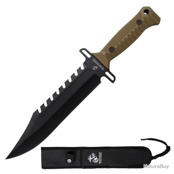 Couteau Fixe USMC Bowie Lame Acier 3Cr13MoV Manche Nylon Tan �tui Nylon USMFIX3008TN
