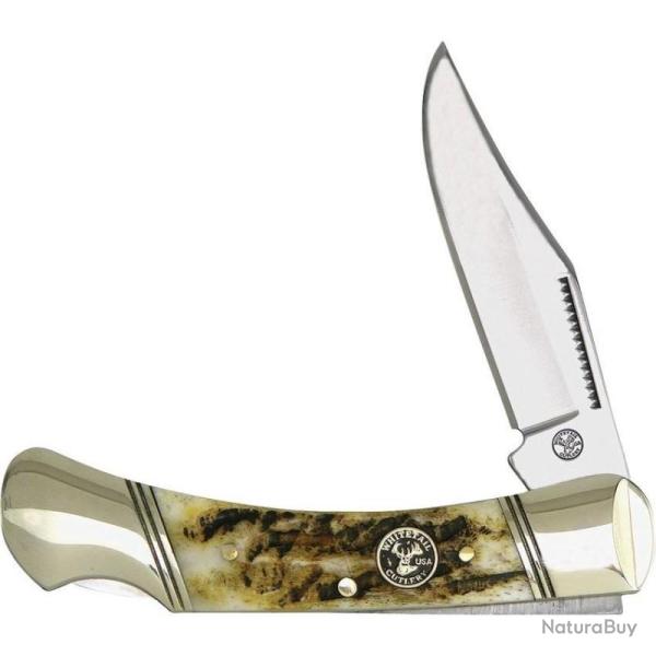 Couteau Pliant Frost Cutlery Whitetail Warrior Lame Acier Inoxydable Manche Os Stag Lockback