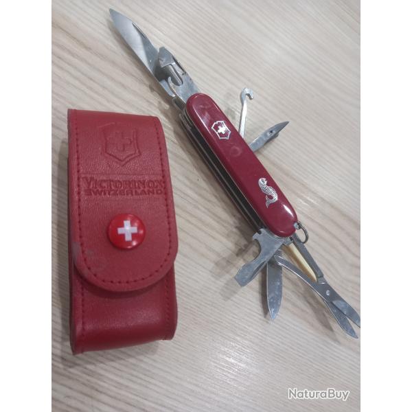 VICTORINOX FISHERMAN 1.4733 vantage 1976-1983 logo poisson argent� incrust� + �tui cuir 4.0520.1 ori