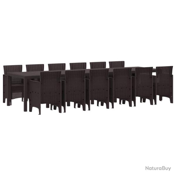 Ensemble de salle � manger 13 pi�ces, rattan polt, marron