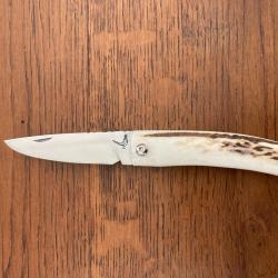 couteau pliant artisanal manche bois de cerf, lame inox