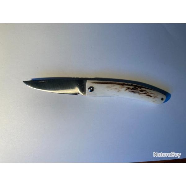 couteau pliant artisanal manche bois de cerf, lame inox