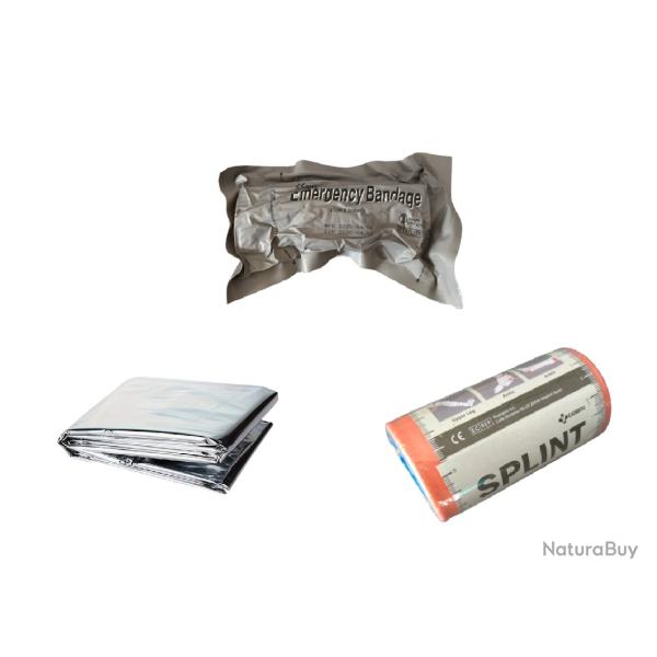 Lot Pansement compressif + Couverture de survie + Attelle rigide - Livr. gratuite
