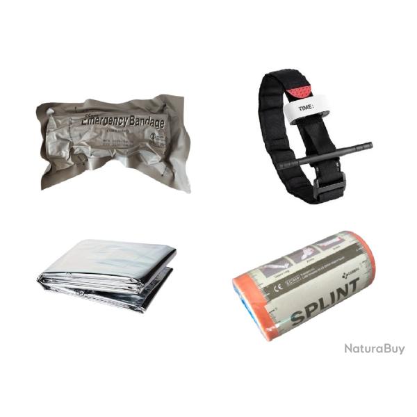 Lot Pansement compressif + Couverture de survie + Attelle rigide + Garrot - Livr. gratuite