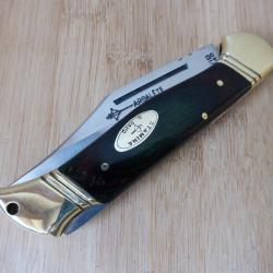 Ancien couteau pliant Vintage &agrave; pompe type Buck G DAVID 440 Thiers France TB ETAT