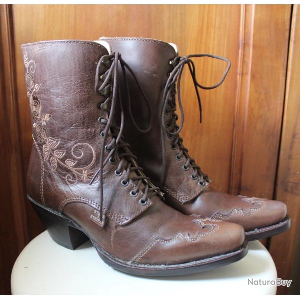 Bottines cuir Rosie Brown-Pointure-36 (port�es sur Mannequin)