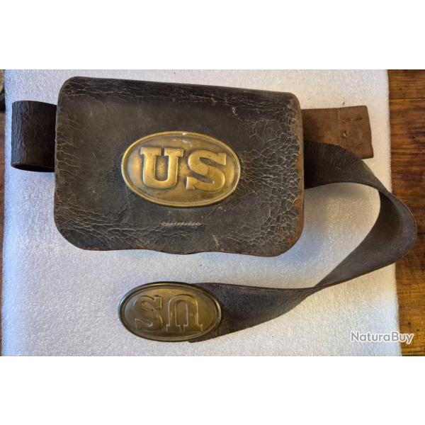 Sacoche a cartouches infanterie de l'Union d'EPOQUE 1861 Nordiste dans son �tat d'origine