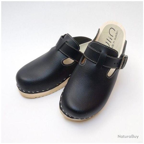 Sabot femme cuir confort et sabot cuir homme semelle flexible 45 cuir noir