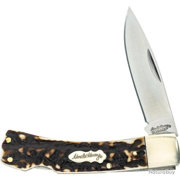 Couteau de Poche Schrade Uncle Henry Bruin Lockback Lame Acier 7Cr17MoV Manche Staglon SCH1136000