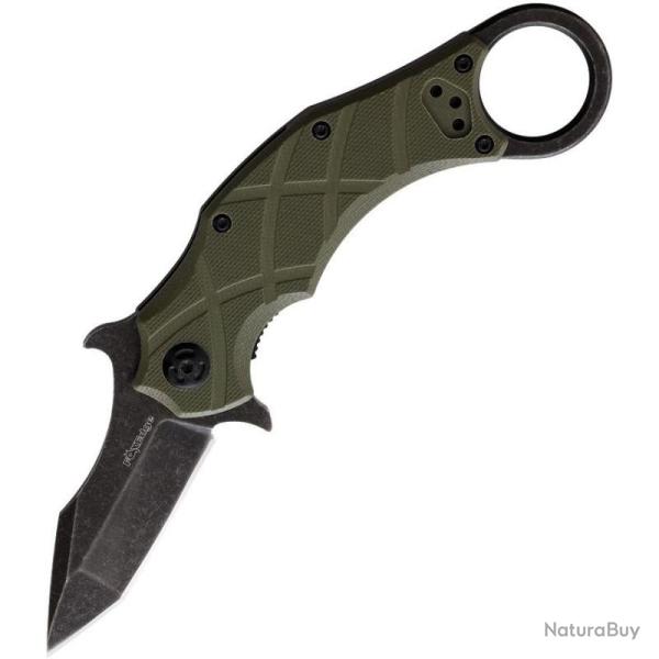 Couteau Fox Edge The Claw Lame Acier 8Cr13MoV Tanto Stonewash Manche G10 Vert Liner Lock FE015