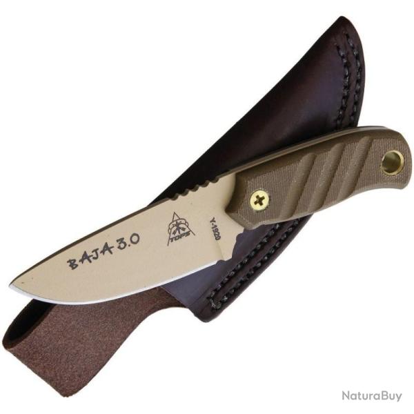 Couteau Fixe TOPS Baja 3.0 Lame Acier 1095HC Manche Micarta �tui Cuir USA TPBAJA03