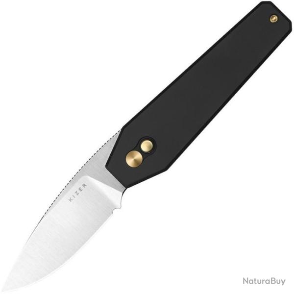 Couteau Kizer Tomb Lame Acier Nitro-V Drop Point Manche Aluminium Noir Button Lock KIV3692A2