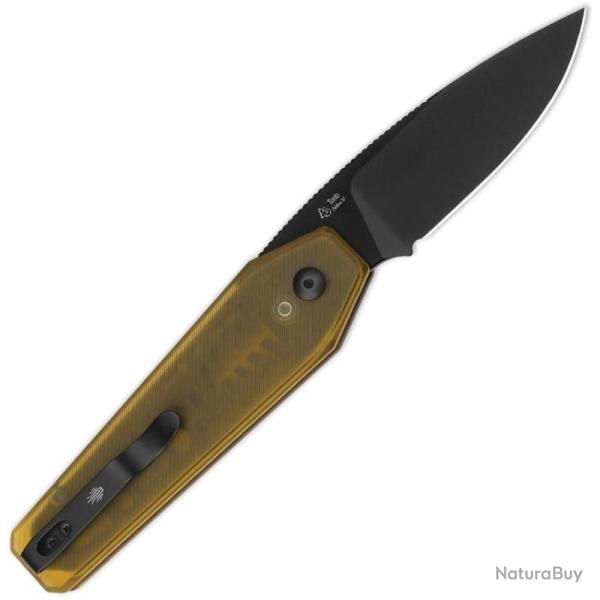 Couteau Kizer Tomb Lame Acier Nitro-V Drop Point Manche PEI Jaune Button Lock KIV3692A1