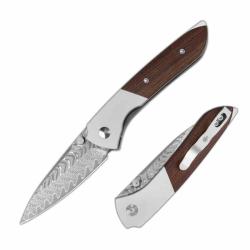 Couteau Kizer Spitfire Lame Damas Acid-Wash Manche Aluminium/Bois Mkuruti Liner Lock KIV3690A3
