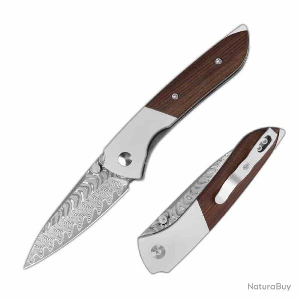 Couteau Kizer Spitfire Lame Damas Acid-Wash Manche Aluminium/Bois Mkuruti Liner Lock KIV3690A3