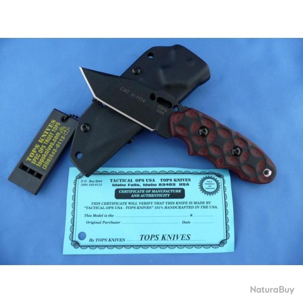 Couteau Fixe TOPS CAT Tanto 203T-02 Lame Acier 1095 Carbone Manche G10 �tui Kydex USA TP203T02