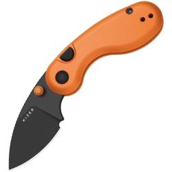 Couteau Kizer Microbe Lame Acier 14C28N Noire Drop Point Manche Aluminium Orange Btn Liner Lock