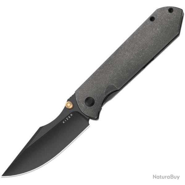 Couteau Kizer Harpoon Fold Lame Acier Elmax DLC Drop Point Manche Titane Gris Frame Lock KI4784A3