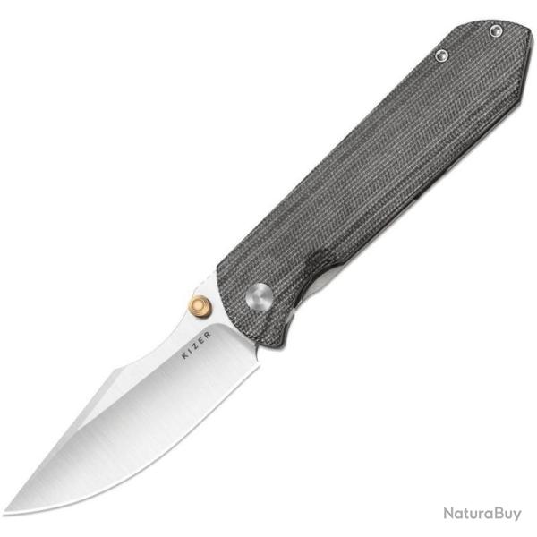 Couteau Kizer Harpoon Fold Lame Acier Elmax Satin Drop Point Manche Titane/Micarta Frame Lock
