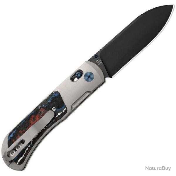 Couteau Kizer Tycho Lame Acier M390 DLC Drop Point Manche Titane/Fat Carbon Clutch Lock KI4761A2