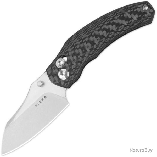 Couteau Kizer Mini Bulldog Lame Acier S45VN Sheepsfoot Manche Fibre de Carbone Clutch Lock KI3672SA3