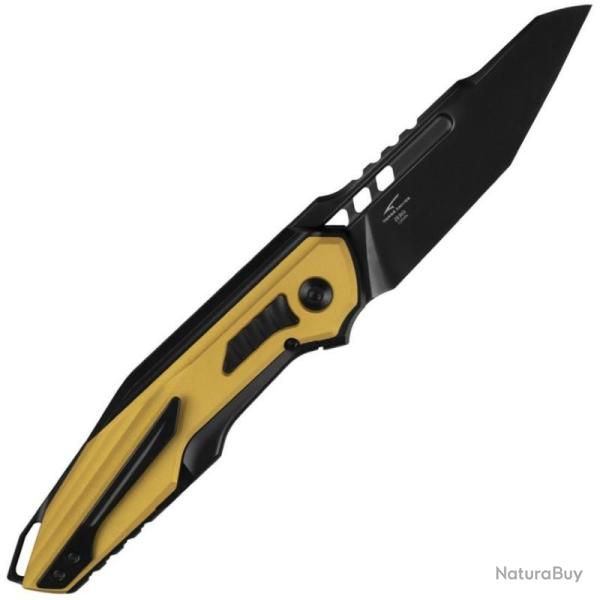 Couteau Kizer Zero Lame Acier S35VN DLC Reverse Tanto Manche Titane/Alu Noir Jaune Frame Lock