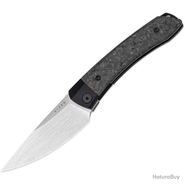 Couteau Kizer Mini Momo Lame Acier M390 Drop Point Manche Timascus/Carbone Marbr� Liner Lock