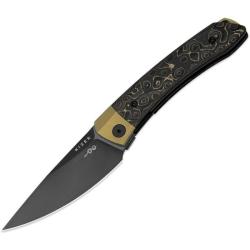 Couteau Kizer Mini Momo Lame Acier S90V Drop Point Manche Titane/Fat Carbon Or Liner Lock KI3663A3