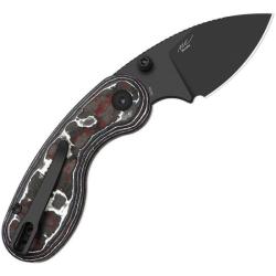 Couteau Kizer Microbe Lame Acier M390 DLC Drop Point Manche Fat Carbon Rouge/Bleu Btn Liner Lock