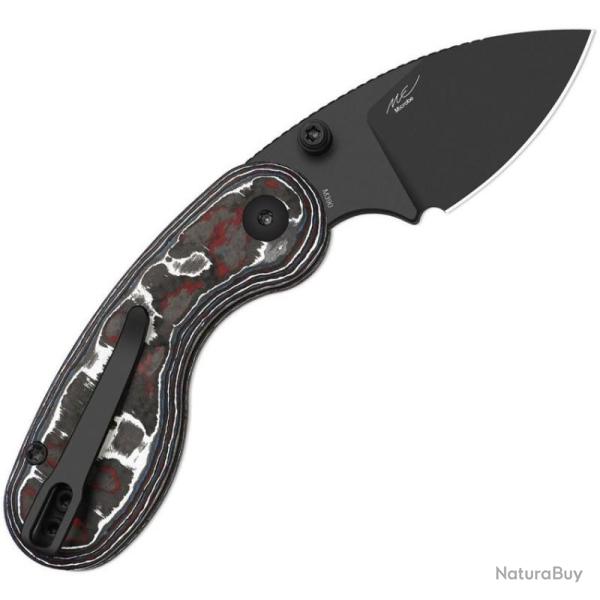 Couteau Kizer Microbe Lame Acier M390 DLC Drop Point Manche Fat Carbon Rouge/Bleu Btn Liner Lock