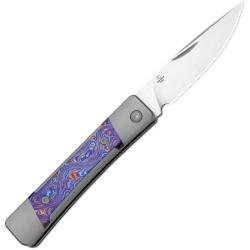 Couteau Kizer Little Grand Lame Acier M390 Drop Point Manche Titane Damas Slip Joint KI2670A3