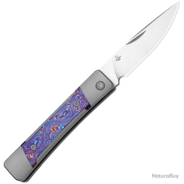Couteau Kizer Little Grand Lame Acier M390 Drop Point Manche Titane Damas Slip Joint KI2670A3
