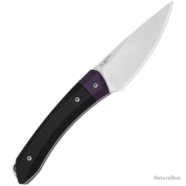 Couteau Kizer Momo Fix 3 Lame Acier AEB-L Stonewash Drop Point Manche G10 Violet Etui Kydex KI1124A3