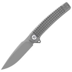 Couteau Dreamtech Lame Acier M390 Manche Titane Gris Motif Fragment&eacute; Frame Lock DTK9613TG