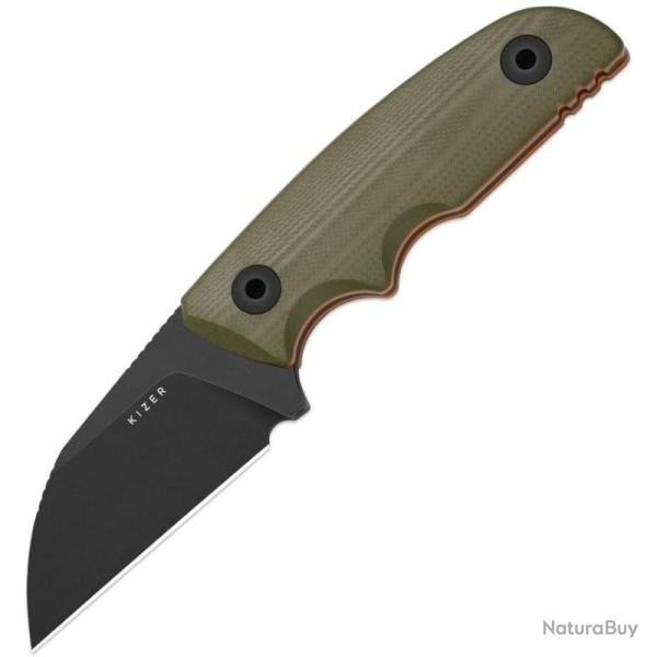 Couteau Kizer Snick Lame Acier AEB-L Sheepsfoot Manche G10 Vert Olive Etui Kydex KI1085A3
